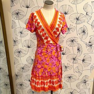 Floral Wrap Dress in Pink and Orange